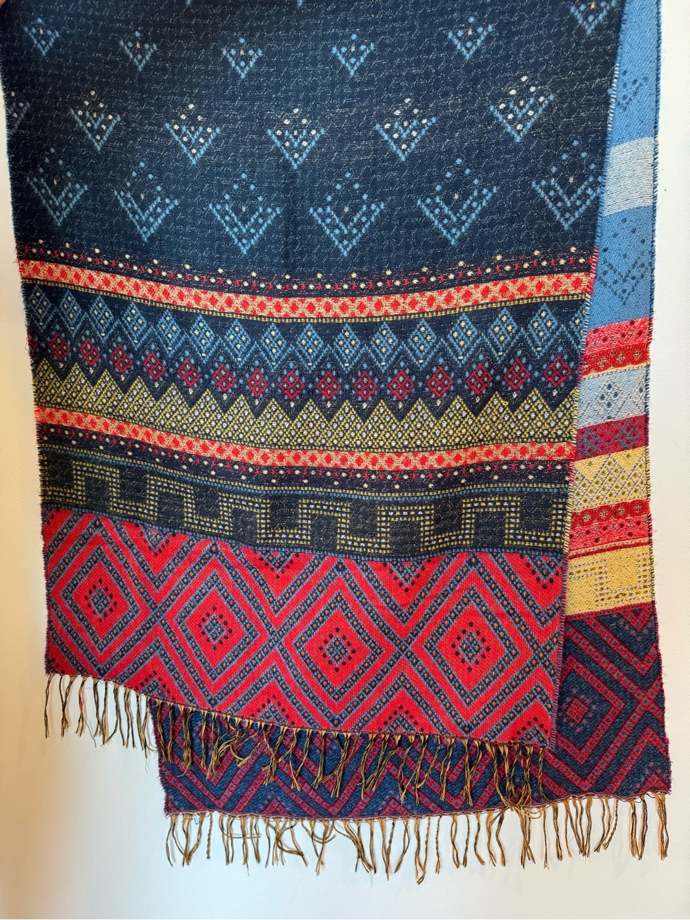 Multicolor Geometric Woven Blanket Scarf with Fringe